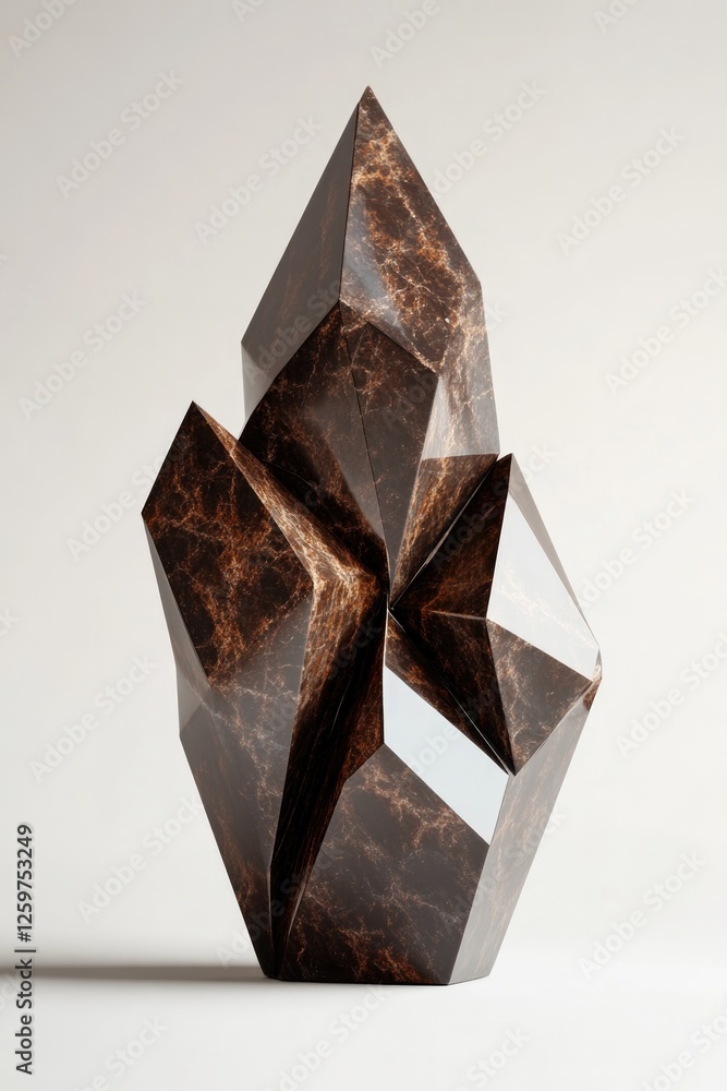 Poster sculptural form features sharp angles and dynamic shapes, showca