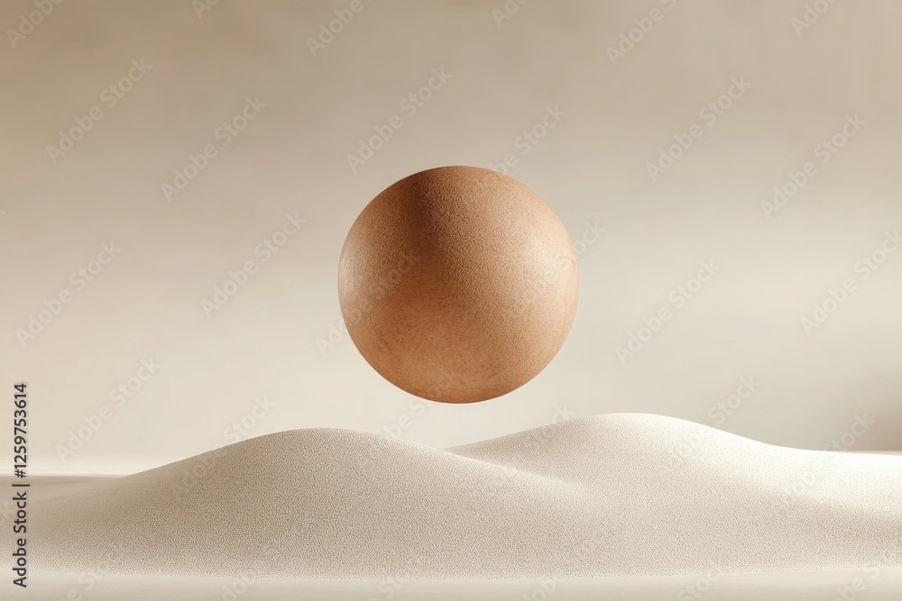 Poster floating sphere above soft dunes creates serene and minimalistic