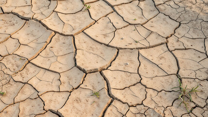  Cracked earth showing severe drought against a barren background.