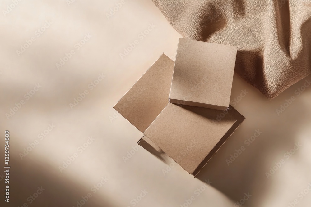 Aufkleber soft beige squares resting on textured fabric create calming aes