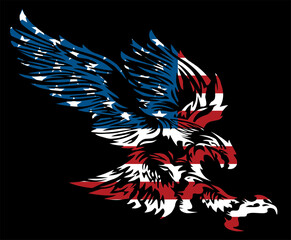 tribal american eagle with flag design inside for team or holiday