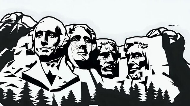 Mount rushmore vector illustration, historical landmark, presidential monument, american heritage, detailed engraving, iconic sculpture, isolated on white, patriotic symbol, national pride