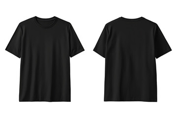 Black blank t shirt front and back mockup. T-Shirt template from two sides isolated on transparent and white background