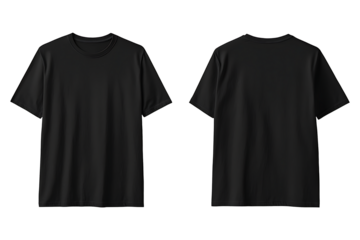 Black blank t shirt front and back mockup. T-Shirt template from two sides isolated on transparent and white background
