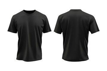 Black blank t shirt front and back mockup. T-Shirt template from two sides isolated on transparent and white background