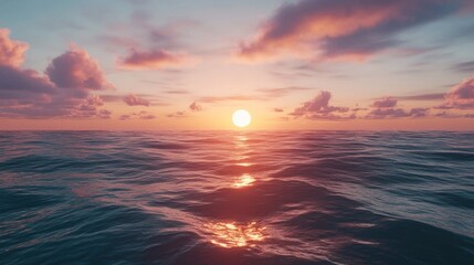 Fototapeta premium Ocean sunset, tranquil waves, colorful sky, peaceful scene, travel background