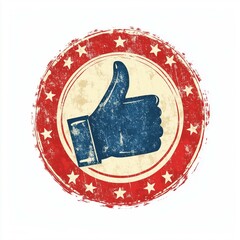 Colorful badge,thumb up,emblem with rainbow gradient color and white background, in cartoon style