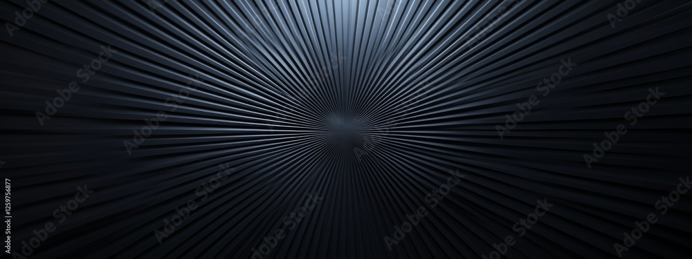 Poster abstract minimalist composition with radial lines emanating from the center on black background. fea