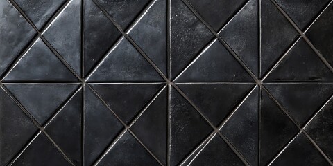 Obraz premium Black matte ceramic tiles with a striking triangular diamond pattern, perfect for modern interiors, wall decor, and sleek architectural designs.