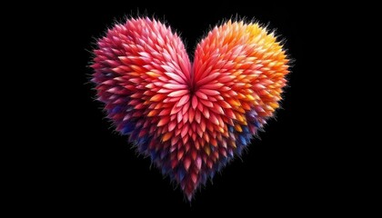Fototapeta premium Colorful spiky heart with gradient tones on dark background.