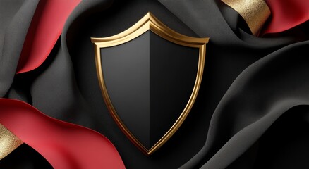 Black and Red Shield with Golden Edges on Abstract Background