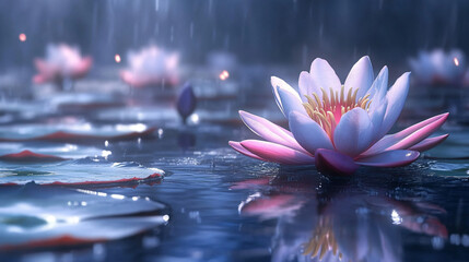 water lily in the rain view looks so beautiful