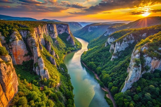 Aerial Drone View of Djerdap Gorge, Danube River, Serbia: Breathtaking Nature & Adventure