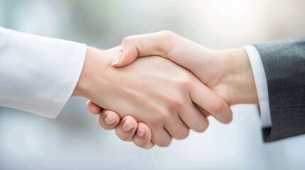 businesswoman Shaking Hands Smiling Businesswoman warmly shaking hands with a colleague in a bright office, symbolizing collaboration and trust in professional partnerships.