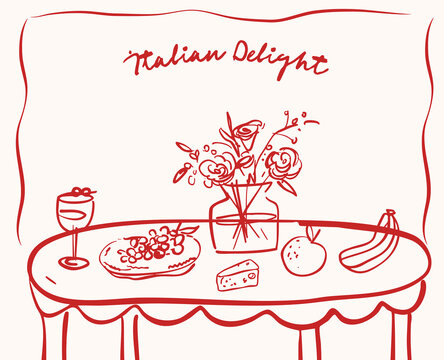 hand drawn italian food illustration 