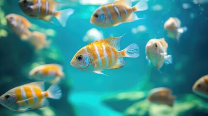 Naklejka premium School of fish swimming in clear blue water