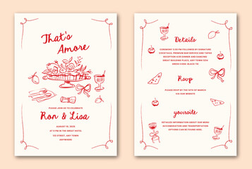 Hand drawn quirky whimsical wedding inviation template
