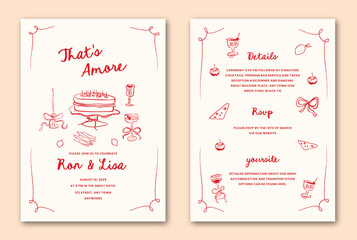 Hand drawn quirky whimsical wedding inviation template