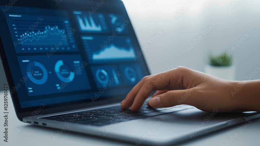 Poster analyzing data trends office workspace digital dashboard modern environment close-up view business i