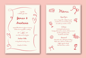 Hand drawn quirky whimsical wedding inviation template