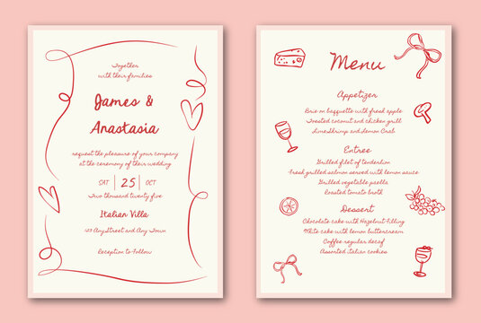 Hand drawn quirky whimsical wedding inviation template