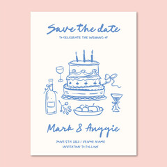 Hand drawn quirky whimsical wedding inviation template
