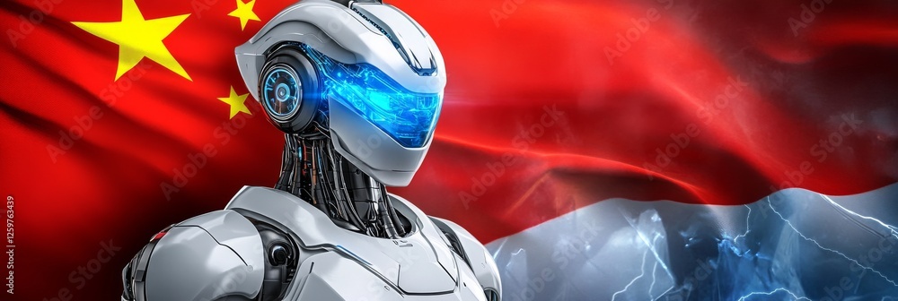 Poster futuristic robot with chinese flag background