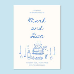 Hand drawn quirky whimsical wedding inviation template