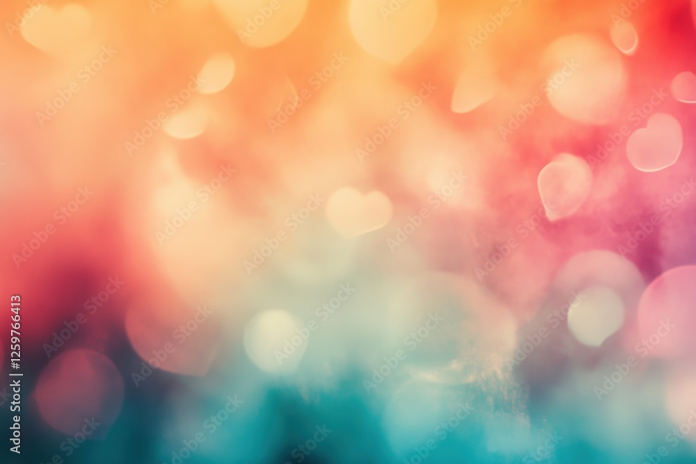 Poster abstract colorful bokeh background with orange pink and teal lights
