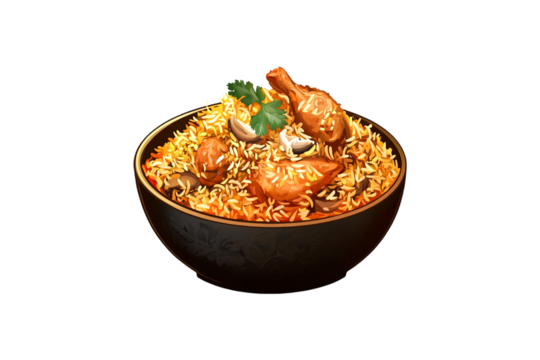 Delicious Chicken Biryani in a Dark Bowl Aromatic and Flavorful Indian Dish