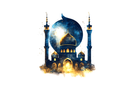 Majestic Mosque Night Watercolor Art Peaceful Serenity Spiritual Beauty