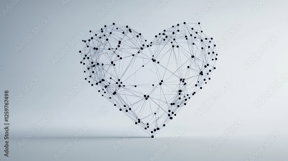 Poster abstract grey heart shape composed of particles on white background
