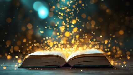 Open Glowing Book Against Dark Background - Mystical Scene