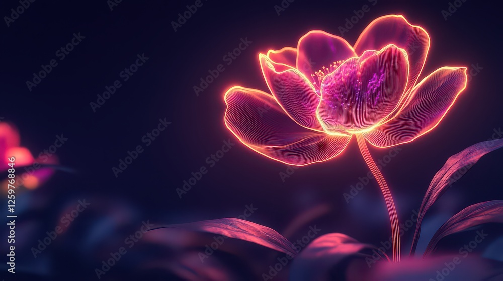 Wall mural Glowing peony with flower dark background nature scene website banner.