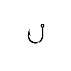 Simple Black Fishing Hook Icon Isolated on a White Background