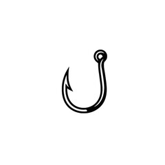 Black Fishing Hook Icon on a White Background with Simple Illustration Style