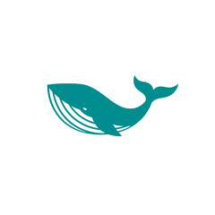 Minimalistic Whale Icon with Aqua Color on a White Background