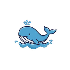 Cute Cartoon Blue Whale in the Ocean With A Playful Water Spout