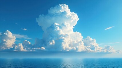 Naklejka premium Serene Ocean Horizon with Majestic Cumulus Cloudscape Under a Vivid Blue Sky