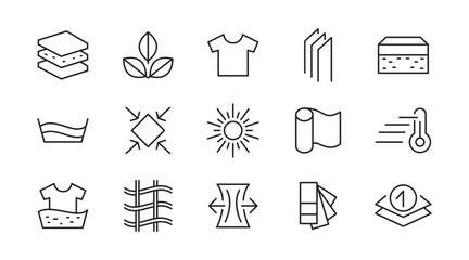 Febric Metarial line icon set. Fabric features, materials, fabric business, protection, breathable, lightweight, outline, leather, silk, synthetics, wool line icon set. UI thin line icon pack.