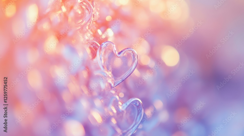 Wall mural Close Up of Delicate Pink Purple and Orange Hearts Glowing Softly