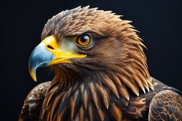 there is a close up of a bird of prey with a black background