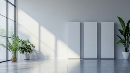Minimalist Room With Mockup Cabinets And Plants