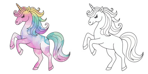 Adorable Unicorn Coloring Page Pair