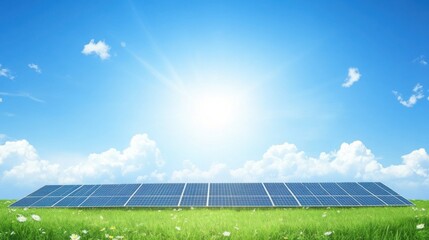 Clean Energy Solar Panels in a Sunny Meadow Landscape