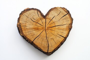 a detailed wooden tree slice in the shape of a heart