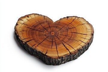 a detailed wooden tree slice in the shape of a heart