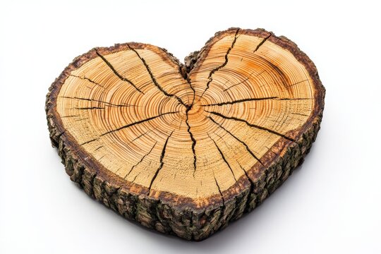 a detailed wooden tree slice in the shape of a heart