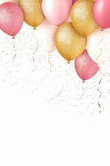 Festive Light background with pink and gold balloons. Background for a birthday or other celebration.