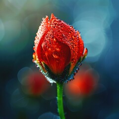 macro photography of a red flower bud